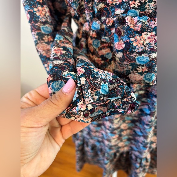 J. Crew Peplum Ruffle Paisley Floral Navy Tiered Long Sleeve Mini Dress - Picture 5 of 6